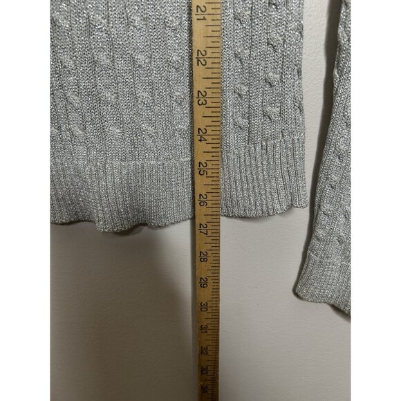 Ralph Lauren LRL Long Sleeve V Neck Knit Silk Sweater Metallic Silver Size XL - Picture 7 of 9